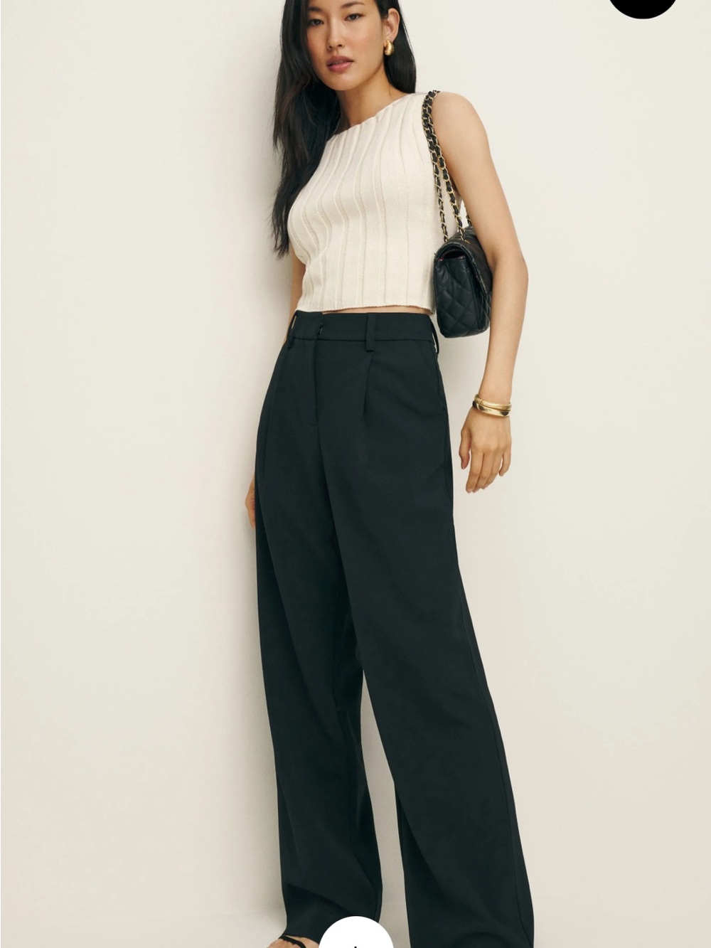 Reformation Black Wide-Leg High-Rise Trousers